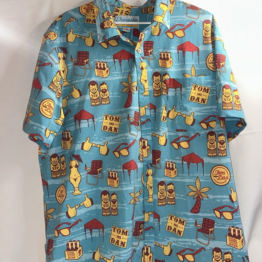 Vintage Shinesty Men's 2XL Tom And Dan Hawaiian Shirt Retro Summer Island Print